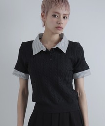 シャツレイヤード半袖ケーブルニット
