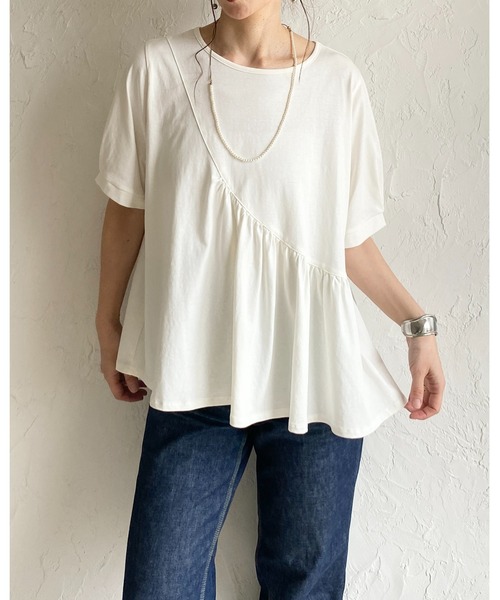 She's Closet（シーズクローゼット）の「アシンメトリー 切り替え ギャザーフリル 半袖パフスリーブティアードTシャツ（Tシャツ/カットソー・レディース・ホワイト/ブラック・FREE）」の21枚目の写真