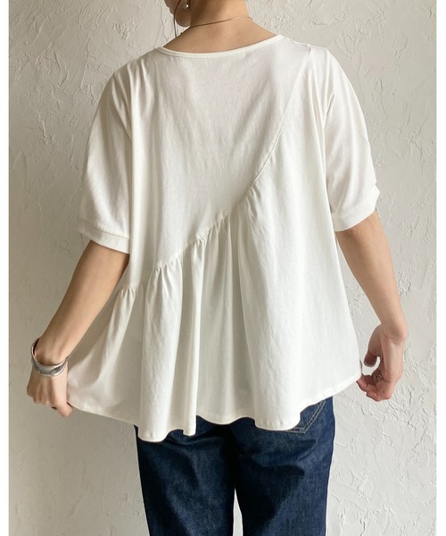 She's Closet（シーズクローゼット）の「アシンメトリー 切り替え ギャザーフリル 半袖パフスリーブティアードTシャツ（Tシャツ/カットソー・レディース・ホワイト/ブラック・FREE）」の22枚目の写真