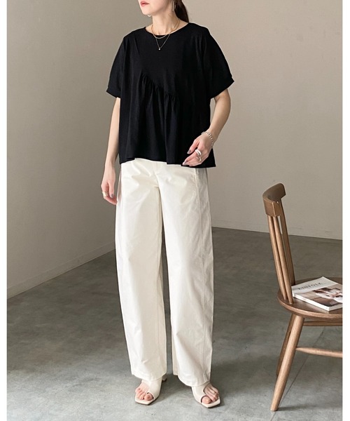 She's Closet（シーズクローゼット）の「アシンメトリー 切り替え ギャザーフリル 半袖パフスリーブティアードTシャツ（Tシャツ/カットソー・レディース・ホワイト/ブラック・FREE）」の10枚目の写真