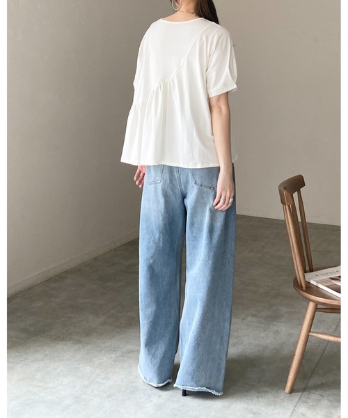 She's Closet（シーズクローゼット）の「アシンメトリー 切り替え ギャザーフリル 半袖パフスリーブティアードTシャツ（Tシャツ/カットソー・レディース・ホワイト/ブラック・FREE）」の15枚目の写真