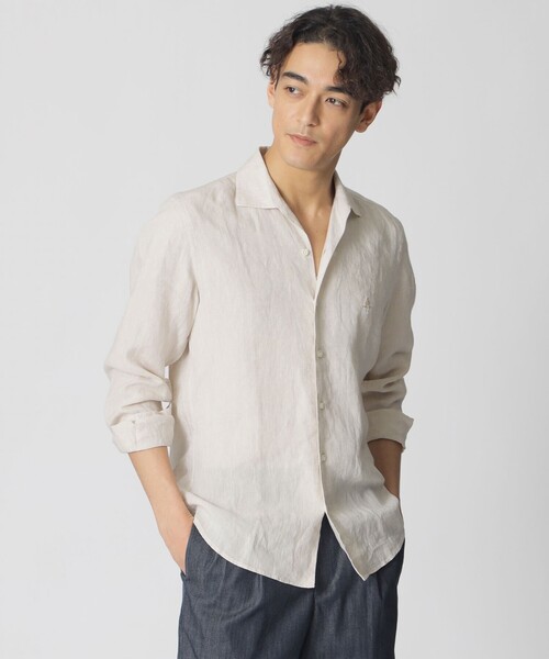 Paul Stuart（ポールスチュアート）の「【ウォッシャブル】シャンブレーリネンシャツ（シャツ/ブラウス・メンズ・ブルー系その他2/ホワイト/ベージュ系その他/グリーン系その他3/パープル系その他2・L/M/XL）」の2枚目の写真