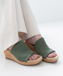 ストレッチサテン 軽量ウェッジミュールサンダル