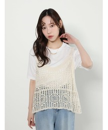 【2点セット】Tシャツ×かぎ針ビスチェ