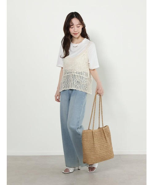fifth(フィフス)の「【2点セット】Tシャツ×かぎ針ビスチェ(Tシャツ/カットソー・レディース・アイボリー・M)」の4枚目の写真
