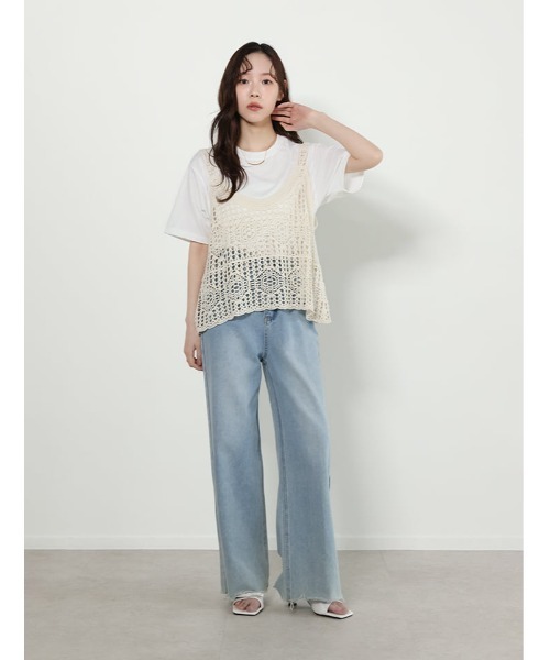 fifth(フィフス)の「【2点セット】Tシャツ×かぎ針ビスチェ(Tシャツ/カットソー・レディース・アイボリー・M)」の6枚目の写真