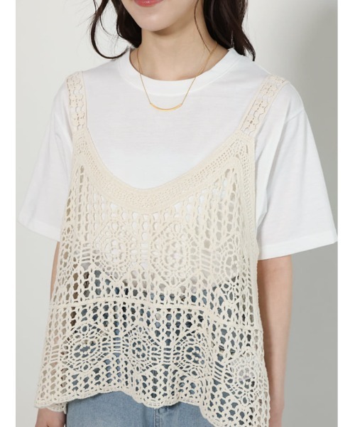 fifth(フィフス)の「【2点セット】Tシャツ×かぎ針ビスチェ(Tシャツ/カットソー・レディース・アイボリー・M)」の12枚目の写真