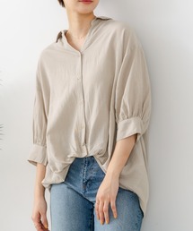 【C-FORT POINT/フォートポイント】涼感 とろみ素材 レーヨン麻混 スキッパーブラウス きれいめ オフィス 通勤 大人カジュアル お出かけ ナチュラル