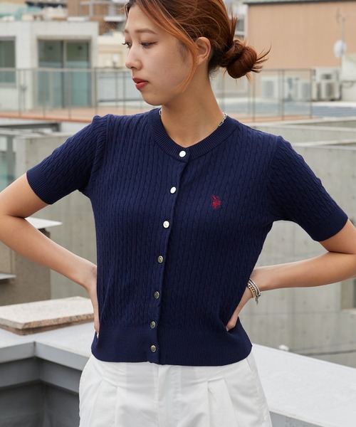 U.S. POLO ASSN./ユーエスポロアッスン ケーブル半袖カーディガン 2026