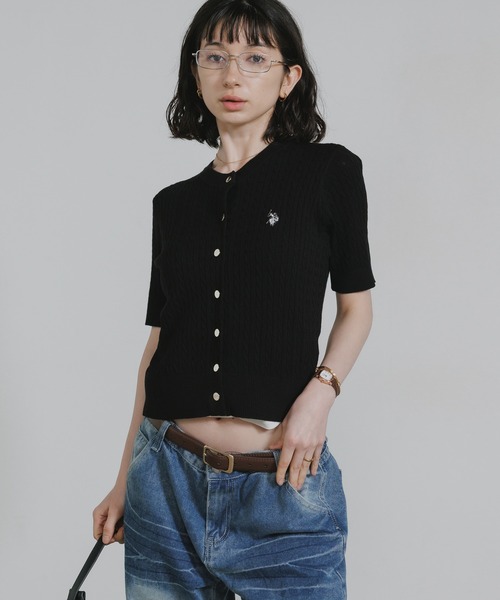 U.S. POLO ASSN.(ユーエスポロアッスン)の「U.S. POLO ASSN./ユーエスポロアッスン ケーブル半袖カーディガン 秋 秋服 2026年秋冬 冬服(カーディガン/ボレロ・レディース・ブラック/ブラック系その他/ネイビー・S/M/L)」の11枚目の写真
