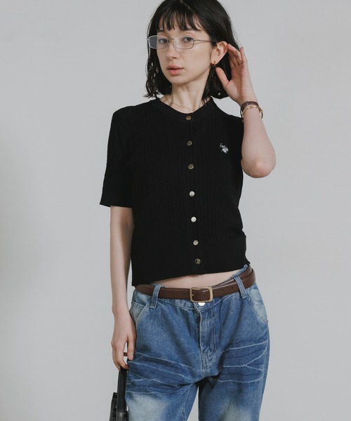 U.S. POLO ASSN.(ユーエスポロアッスン)の「U.S. POLO ASSN./ユーエスポロアッスン ケーブル半袖カーディガン 秋 秋服 2026年秋冬 冬服(カーディガン/ボレロ・レディース・ブラック/ブラック系その他/ネイビー・S/M/L)」の12枚目の写真