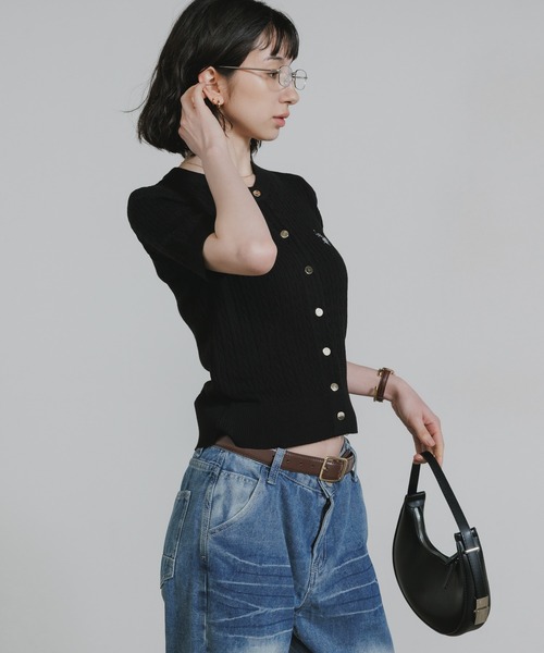 U.S. POLO ASSN.(ユーエスポロアッスン)の「U.S. POLO ASSN./ユーエスポロアッスン ケーブル半袖カーディガン 秋 秋服 2026年秋冬 冬服(カーディガン/ボレロ・レディース・ブラック/ブラック系その他/ネイビー・S/M/L)」の13枚目の写真