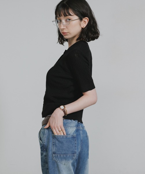 U.S. POLO ASSN.(ユーエスポロアッスン)の「U.S. POLO ASSN./ユーエスポロアッスン ケーブル半袖カーディガン 秋 秋服 2026年秋冬 冬服(カーディガン/ボレロ・レディース・ブラック/ブラック系その他/ネイビー・S/M/L)」の14枚目の写真