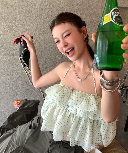 lanan select(ラナンセレクト)の「ドットチュール・ボリュームフリルビスチェトップス(その他トップス・レディース・イエロー・S)」の2枚目の写真