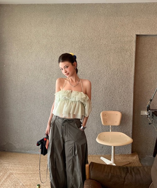 lanan select(ラナンセレクト)の「ドットチュール・ボリュームフリルビスチェトップス(その他トップス・レディース・イエロー・S)」の4枚目の写真