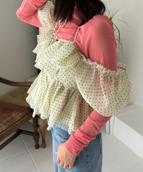 lanan select(ラナンセレクト)の「ドットチュール・ボリュームフリルビスチェトップス(その他トップス・レディース・イエロー・S)」の5枚目の写真