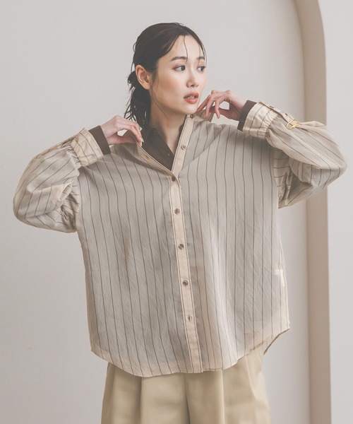 GLOBAL WORK(グローバルワーク)の「シルキータッチシアーシャツ長袖/636668(シャツ/ブラウス・レディース・ブラウン/ベージュ/イエロー/ブルー/チャコールグレー/オフホワイト・LARGE/SMALL/MEDIUM)」の16枚目の写真