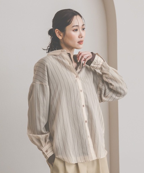 GLOBAL WORK(グローバルワーク)の「シルキータッチシアーシャツ長袖/636668(シャツ/ブラウス・レディース・ブラウン/ベージュ/イエロー/ブルー/チャコールグレー/オフホワイト・LARGE/SMALL/MEDIUM)」の17枚目の写真