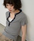 NUJOH（ヌゾ）の「Snap Henley Border Tee / スナップヘンリーボーダーT（Tシャツ/カットソー・FREE）」