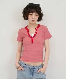 Snap Henley Border Tee / スナップヘンリーボーダーT