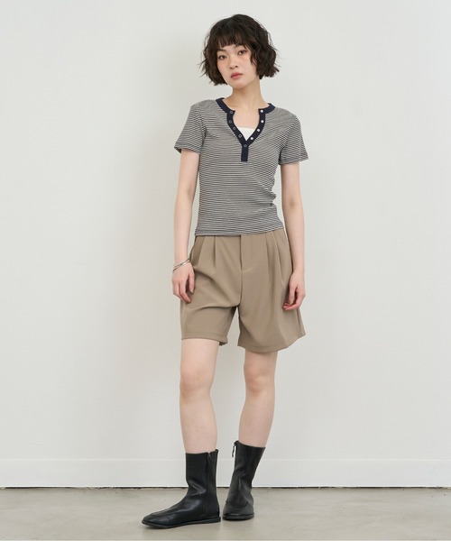 NUJOH(ヌゾ)の「Snap Henley Border Tee / スナップヘンリーボーダーT(Tシャツ/カットソー・レディース・ネイビー/レッド・FREE)」の14枚目の写真