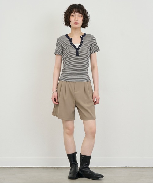 NUJOH(ヌゾ)の「Snap Henley Border Tee / スナップヘンリーボーダーT(Tシャツ/カットソー・レディース・ネイビー/レッド・FREE)」の11枚目の写真