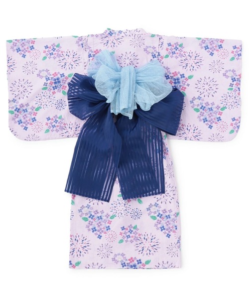 KP DECO（ケーピーデコ）の「花火あじさい柄 浴衣･帯付き（浴衣・キッズ・ピンク/ラベンダー・120cm/130cm/110cm）」の3枚目の写真