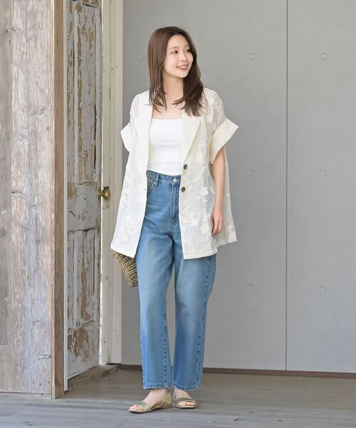 シアー総刺繍ハーフスリーブテーラードジャケット（テーラード