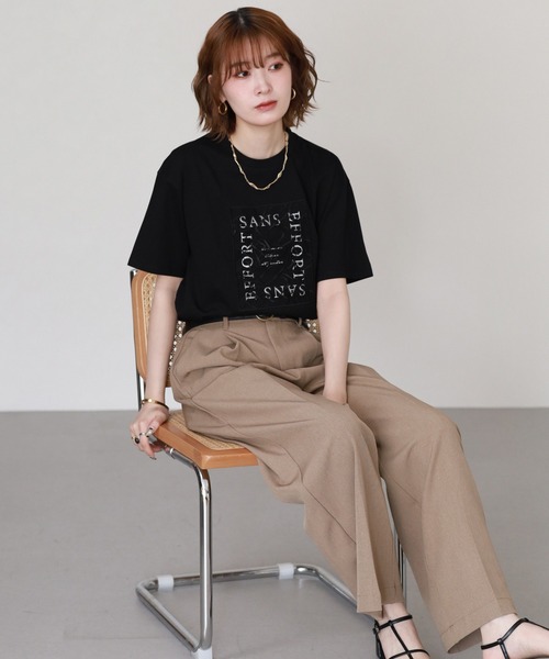 FUNALIVE(ファンアライブ)の「オーバーチュール箔プリントT 半袖(Tシャツ/カットソー・レディース・ホワイト/ブラック・FREE)」の7枚目の写真