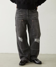 DOUBLE KNEE DISTRESSED DENIM PANTS