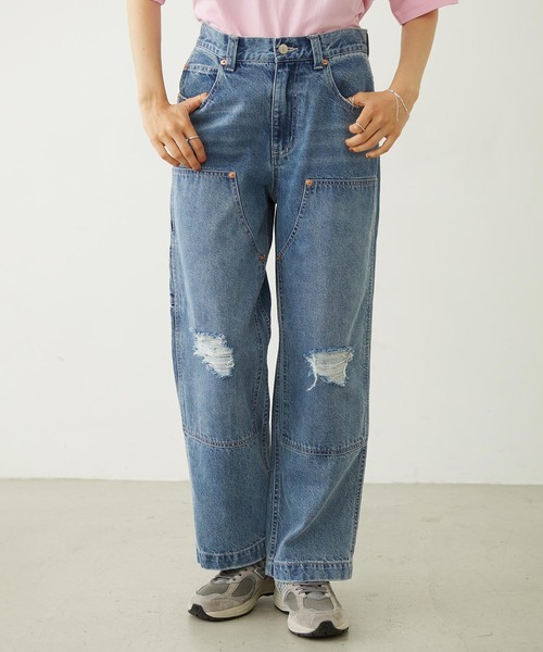MILKFED.（ミルクフェド）の「DOUBLE KNEE DISTRESSED DENIM PANTS（デニムパンツ・レディース・ブラック/ライトブルー・S/M）」の10枚目の写真