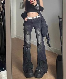 ローライズバタフライフレアデニムパンツ