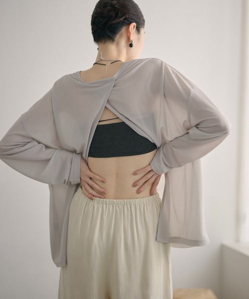 LAULEN(ローレン)の「sheer back slit pullover /シアーバックスリットプルオーバー(Tシャツ/カットソー・レディース・ホワイト/グレー/アイボリー・FREE)」の3枚目の写真