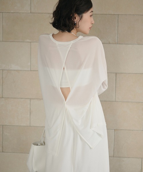 LAULEN(ローレン)の「sheer back slit pullover /シアーバックスリットプルオーバー(Tシャツ/カットソー・レディース・ホワイト/グレー/アイボリー・FREE)」の1枚目の写真