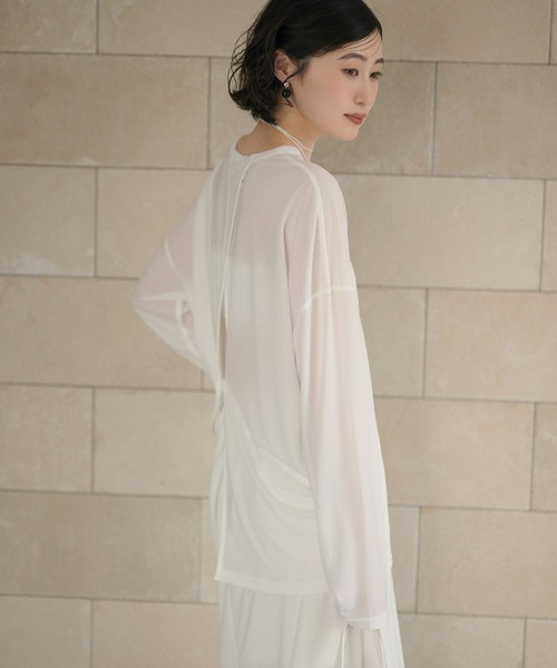 LAULEN(ローレン)の「sheer back slit pullover /シアーバックスリットプルオーバー(Tシャツ/カットソー・レディース・ホワイト/グレー/アイボリー・FREE)」の5枚目の写真