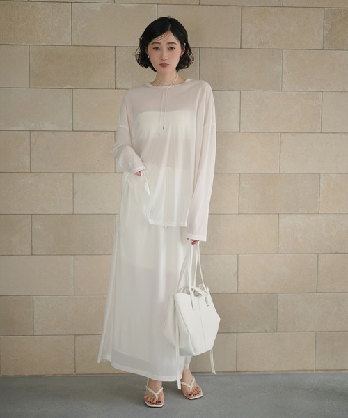 LAULEN(ローレン)の「sheer back slit pullover /シアーバックスリットプルオーバー(Tシャツ/カットソー・レディース・ホワイト/グレー/アイボリー・FREE)」の8枚目の写真