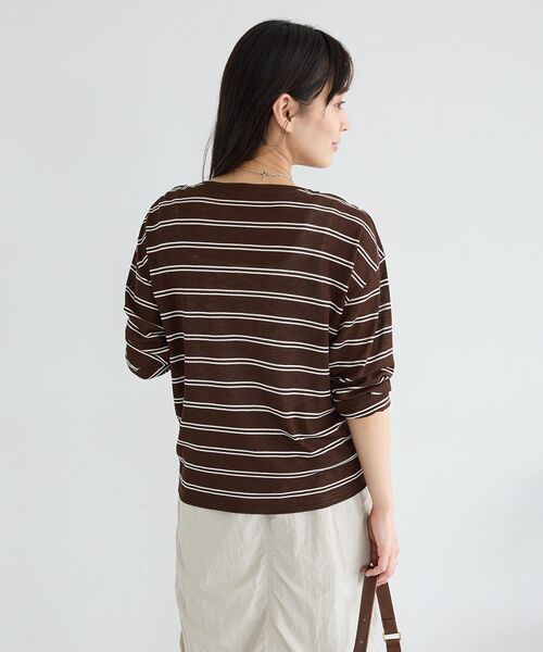 CRAFT STANDARD BOUTIQUE(クラフトスタンダードブティック)の「シアーボーダーヘンリーネックロンT(Tシャツ/カットソー・レディース・ライトイエロー/ブラウン/ライトグレー・FREE)」の13枚目の写真