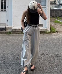 La-gemme | 【ベルト付き】裾ドロスト付で2WAYシルエット・スウェットパンツ/ウエスト総ゴム/体型カバー(スウェットパンツ)