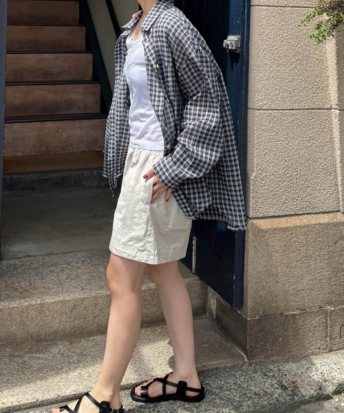CANAL JEAN（キャナルジーン）の「El mar　チェックシアーシャツ（シャツ/ブラウス・レディース・ネイビー・ONE SIZE）」の2枚目の写真