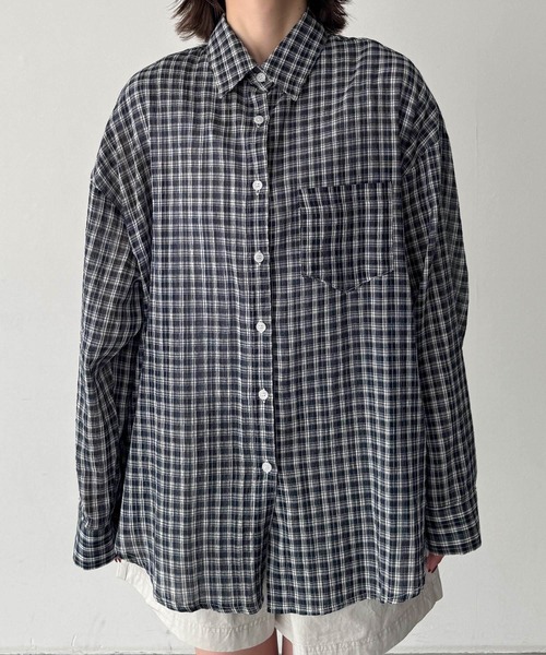 CANAL JEAN（キャナルジーン）の「El mar　チェックシアーシャツ（シャツ/ブラウス・レディース・ネイビー・ONE SIZE）」の5枚目の写真