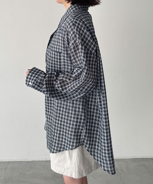 CANAL JEAN（キャナルジーン）の「El mar　チェックシアーシャツ（シャツ/ブラウス・レディース・ネイビー・ONE SIZE）」の6枚目の写真