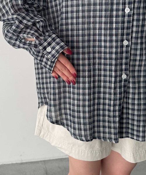 CANAL JEAN（キャナルジーン）の「El mar　チェックシアーシャツ（シャツ/ブラウス・レディース・ネイビー・ONE SIZE）」の9枚目の写真