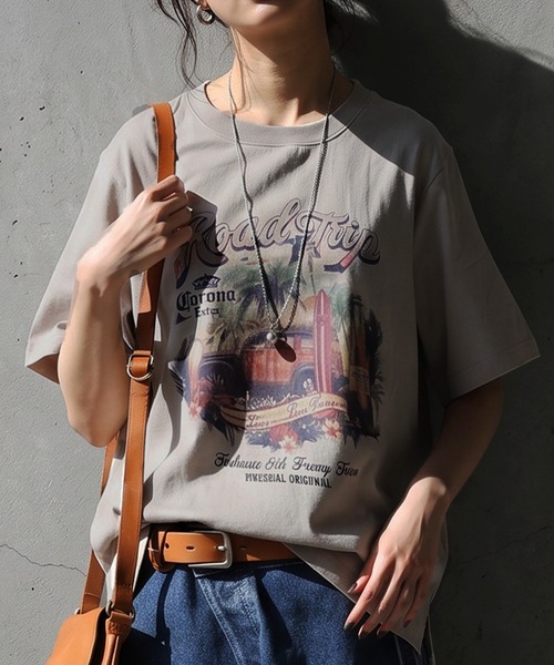 antiqua(アンティカ)の「ヴィンテージ風 プリント 綿100 Tシャツ(Tシャツ/カットソー・レディース・ホワイト系その他/ベージュ系その他2/ホワイト系その他3/ホワイト系その他2/グリーン/ベージュ系その他・ONESIZE)」の4枚目の写真