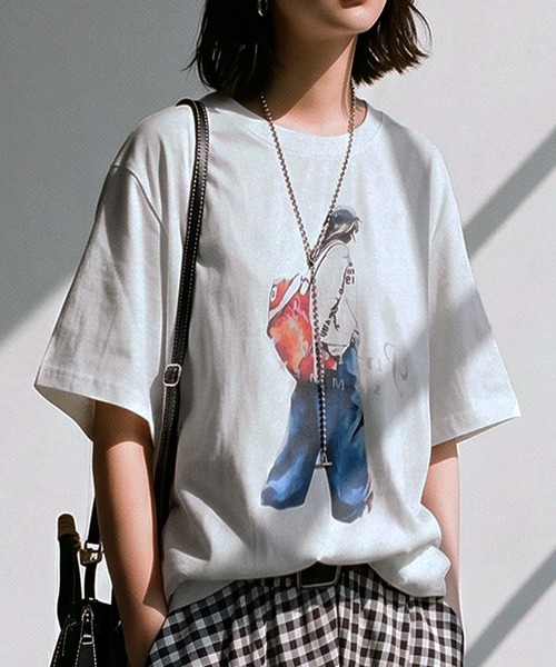 antiqua(アンティカ)の「ヴィンテージ風 プリント 綿100 Tシャツ(Tシャツ/カットソー・レディース・ホワイト系その他/ベージュ系その他2/ホワイト系その他3/ホワイト系その他2/グリーン/ベージュ系その他・ONESIZE)」の3枚目の写真