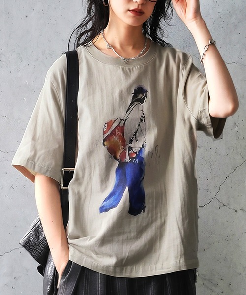 antiqua(アンティカ)の「ヴィンテージ風 プリント 綿100 Tシャツ(Tシャツ/カットソー・レディース・ホワイト系その他/ベージュ系その他2/ホワイト系その他3/ホワイト系その他2/グリーン/ベージュ系その他・ONESIZE)」の5枚目の写真