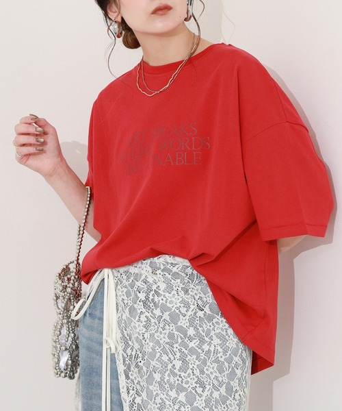 hunch(ハンチ)の「hunch アシメデザインカットソー 半袖(Tシャツ/カットソー・レディース・オフホワイト/レッド/チャコール・FREE)」の3枚目の写真