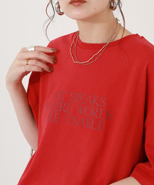 hunch(ハンチ)の「hunch アシメデザインカットソー 半袖(Tシャツ/カットソー・レディース・オフホワイト/レッド/チャコール・FREE)」の8枚目の写真