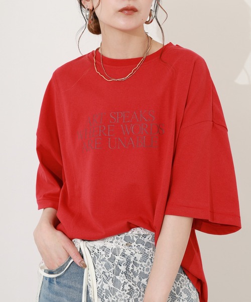 hunch(ハンチ)の「hunch アシメデザインカットソー 半袖(Tシャツ/カットソー・レディース・オフホワイト/レッド/チャコール・FREE)」の9枚目の写真