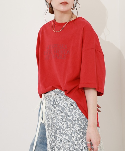hunch(ハンチ)の「hunch アシメデザインカットソー 半袖(Tシャツ/カットソー・レディース・オフホワイト/レッド/チャコール・FREE)」の10枚目の写真