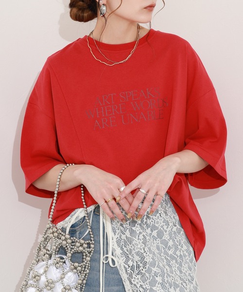 hunch(ハンチ)の「hunch アシメデザインカットソー 半袖(Tシャツ/カットソー・レディース・オフホワイト/レッド/チャコール・FREE)」の12枚目の写真